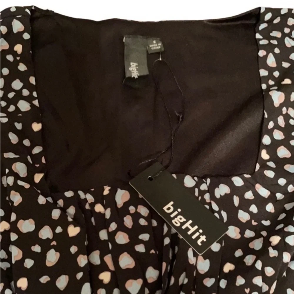 Cottagecore puff sleeve tiered tiny hearts leopard print smocked waist dress S, - Picture 5 of 6